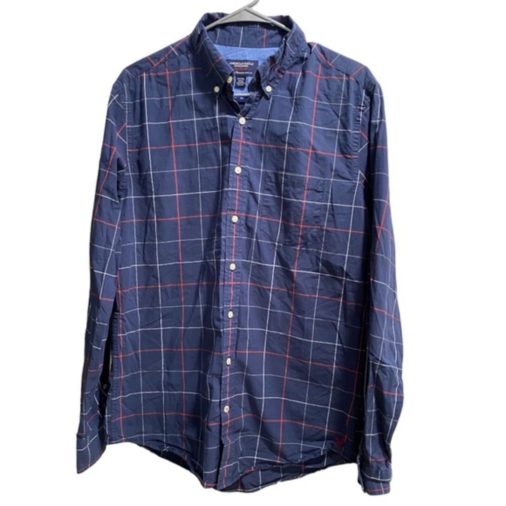 AMERICAN EAGLE OUTFITTERS Athletic Fit Blue Square button‎ down shirt Sz MT/ML